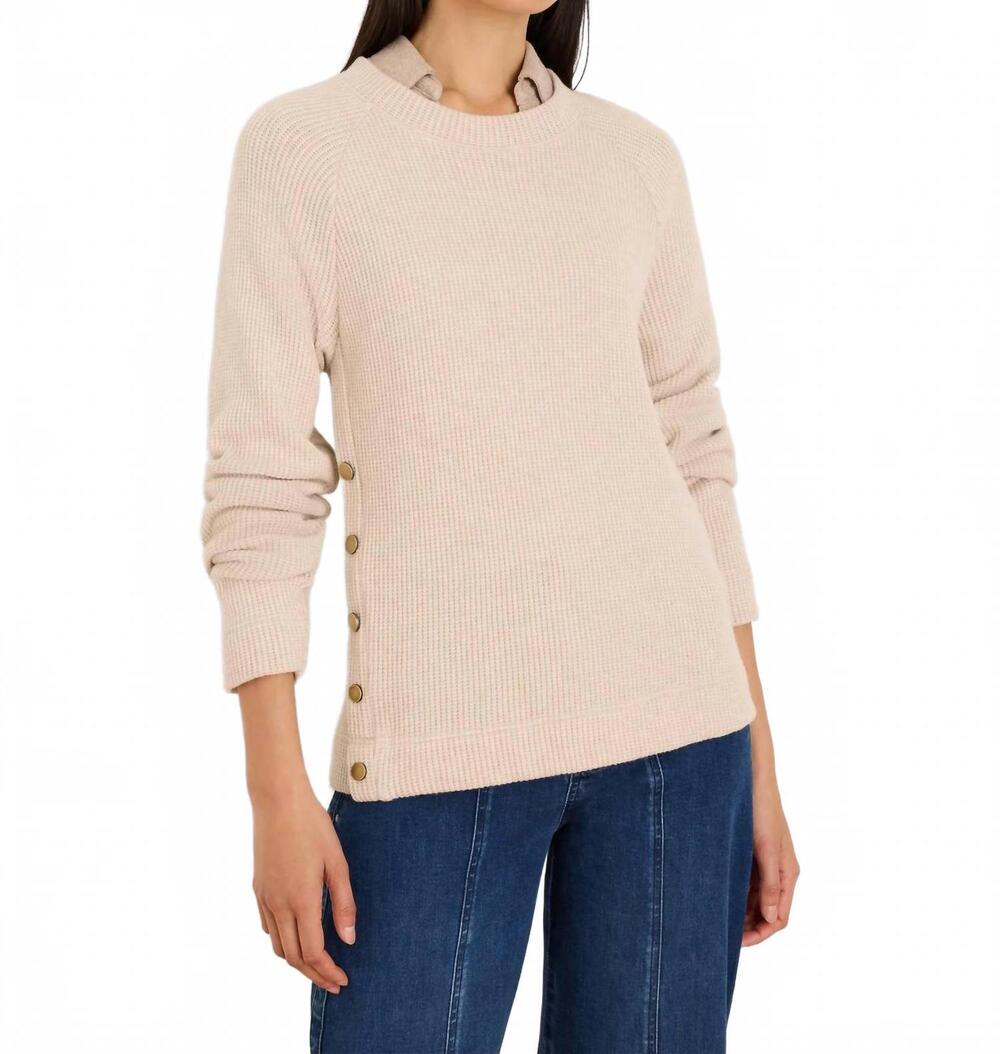 NEW NIC + ZOE women's side button waffle top in chinchilla
